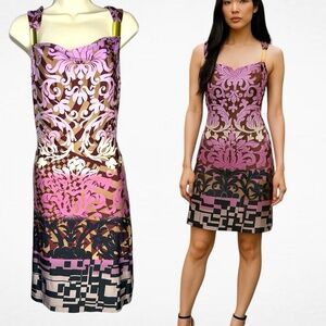 Vintage Y2K Women's Dress Size‎ Small Mesmerize Bodycon Purple Gold Stretch 90s